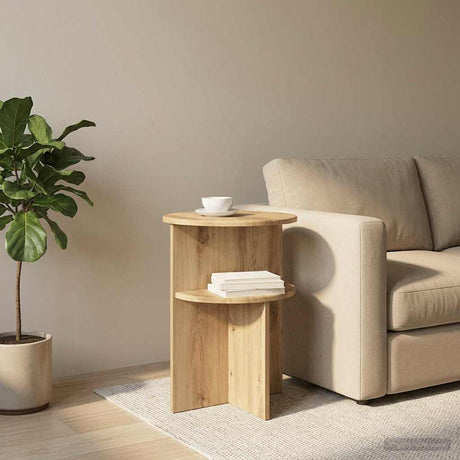 Vidaxl bijzettafel artisanaal eiken ø 39,5 x 55 cm bewerkt hout