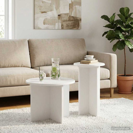 Vidaxl bijzettafelset 2 st wit ø 45 x 35 cm bewerkt hout