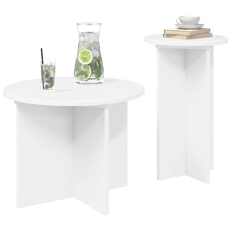 Vidaxl bijzettafelset 2 st wit ø 45 x 35 cm bewerkt hout