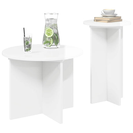 Vidaxl bijzettafelset 2 st hoogglans wit ø 45 x 35 cm bewerkt hout