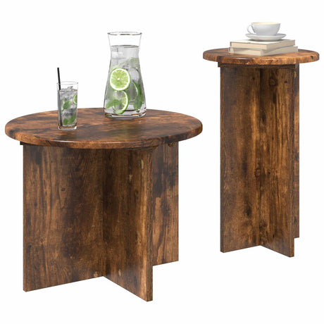 Vidaxl bijzettafelset 2 st gerookt eiken ø 45 x 35 cm bewerkt hout