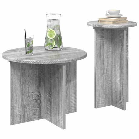 Vidaxl bijzettafelset 2 st grijs sonoma ø 45 x 35 cm bewerkt hout