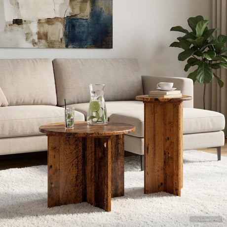 Vidaxl bijzettafelset 2 st oud hout ø 45 x 35 cm bewerkt hout