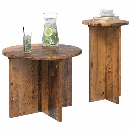 Vidaxl bijzettafelset 2 st oud hout ø 45 x 35 cm bewerkt hout