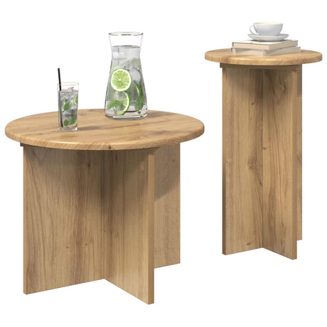 Vidaxl bijzettafelset 2 st artisanaal eiken ø 45 x 35 cm bewerkt hout