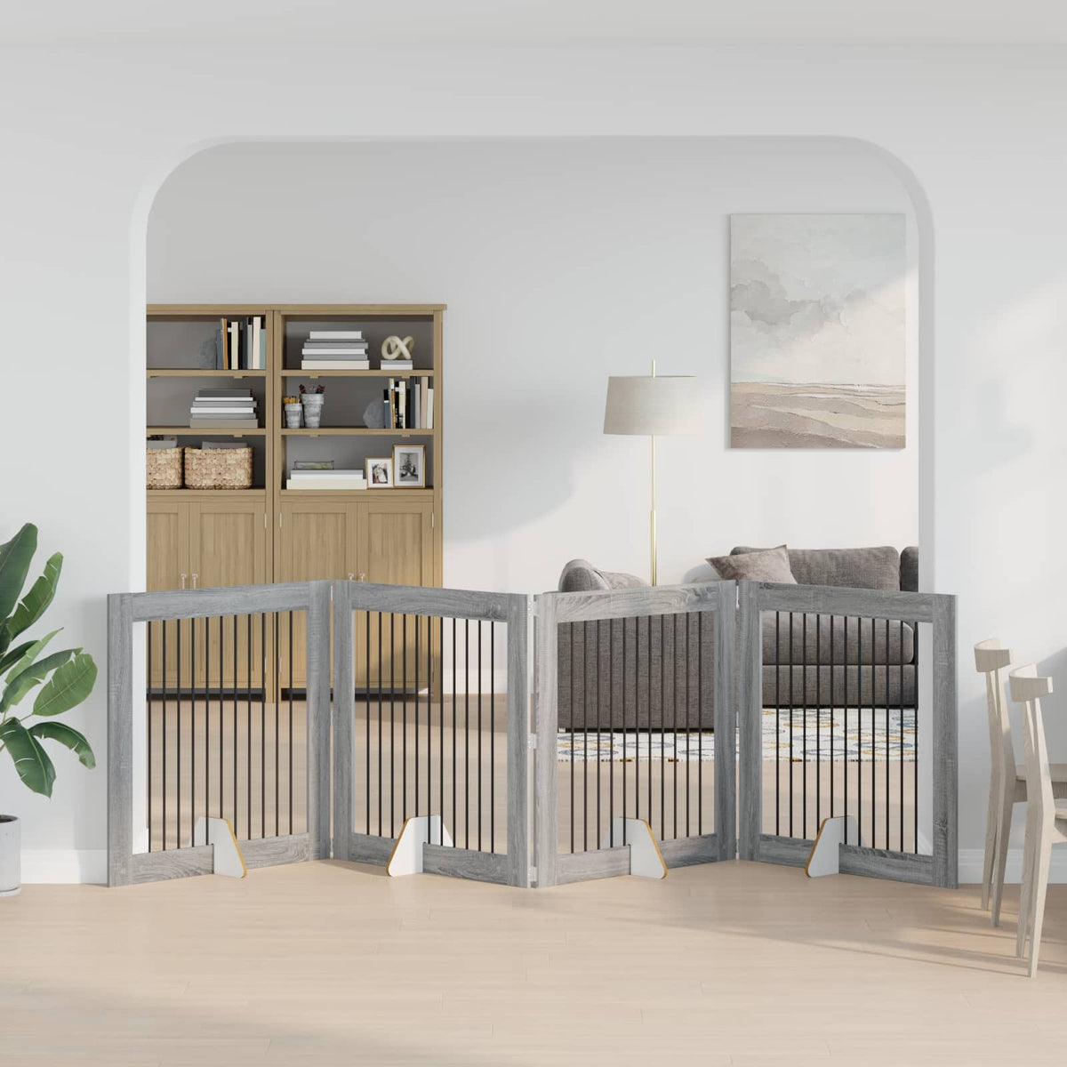 Vidaxl opvouwbaar hondenhek met standaards 4 st grijs sonoma 401 cm