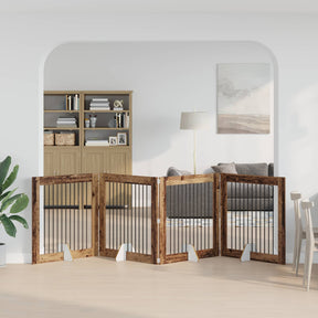 Vidaxl opvouwbaar hondenhek met standaards 4 st oud hout 401 cm