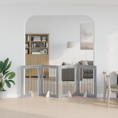 Vidaxl opvouwbaar hondenhek met standaards 4 st grijs sonoma 321 cm