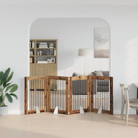 Vidaxl opvouwbaar hondenhek met standaards 4 st oud hout 321 cm