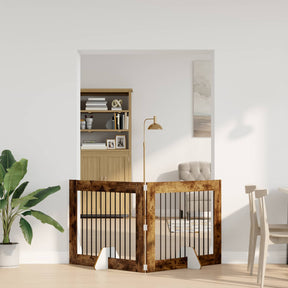 Vidaxl opvouwbaar hondenhek met standaards 2 st gerookt eiken 200,5 cm
