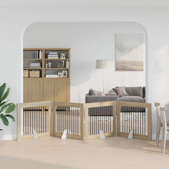 Vidaxl opvouwbaar hondenhek met standaards 4 st sonoma eiken 401 cm