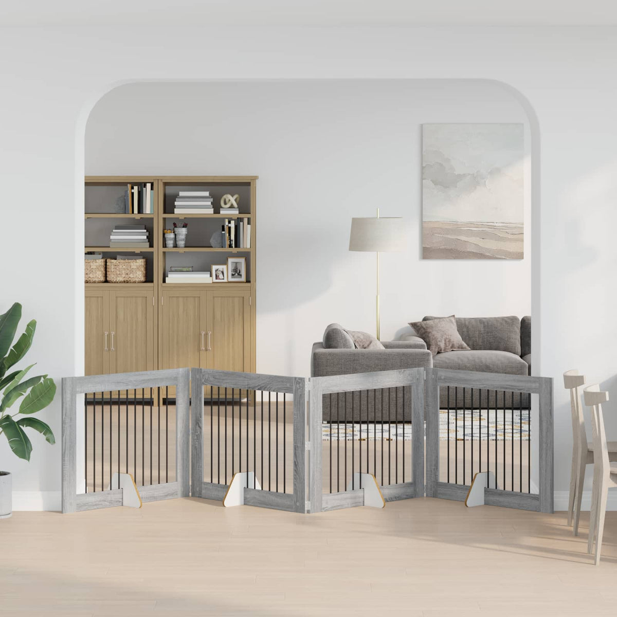 Vidaxl opvouwbaar hondenhek met standaards 4 st grijs sonoma 401 cm