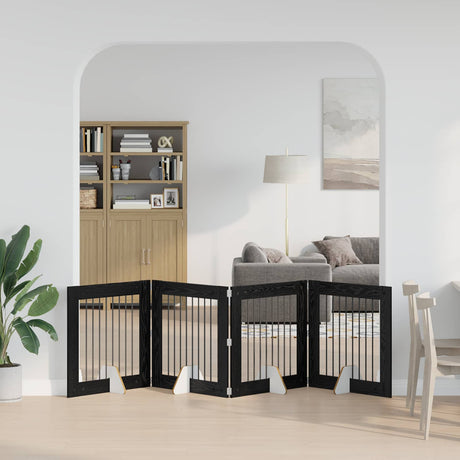 Vidaxl opvouwbaar hondenhek met standaards 4 st zwart eiken 321 cm