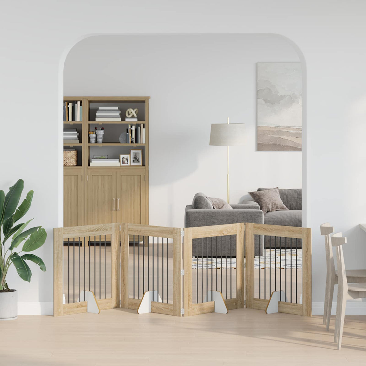 Vidaxl opvouwbaar hondenhek met standaards 4 st sonoma eiken 321 cm