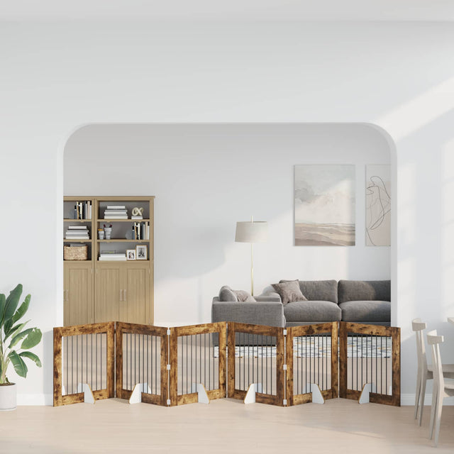 Vidaxl opvouwbaar hondenhek met standaards 6 st gerookt eiken 482 cm