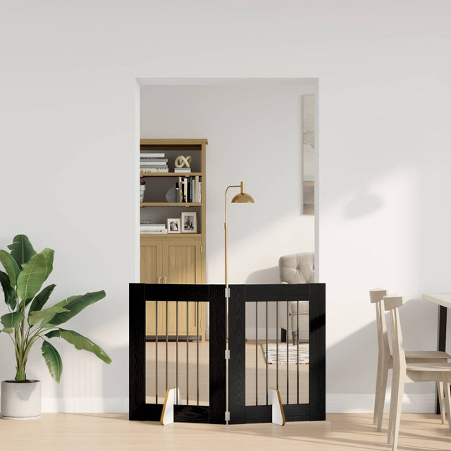 Vidaxl opvouwbaar hondenhek met standaards 2 st zwart eiken 120,5 cm