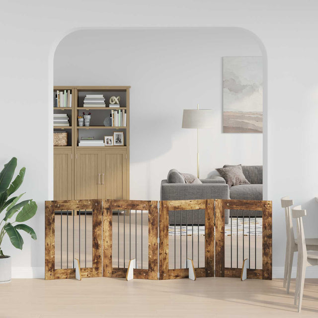 Vidaxl opvouwbaar hondenhek met standaards 4 st gerookt eiken 241 cm