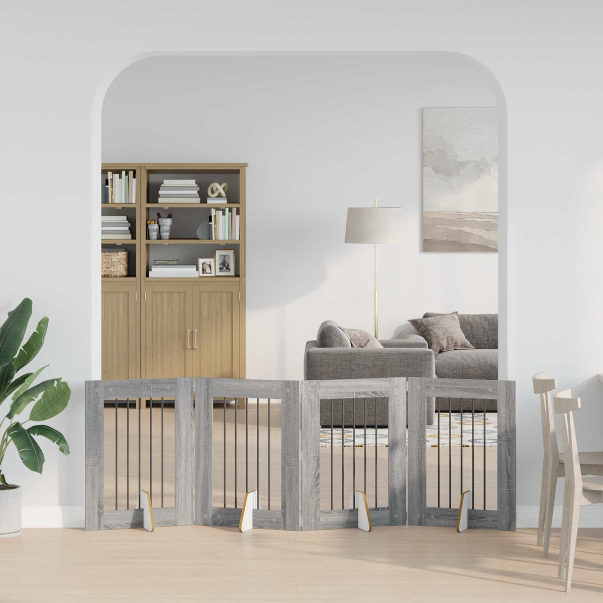 Vidaxl opvouwbaar hondenhek met standaards 4 st grijs sonoma 241 cm