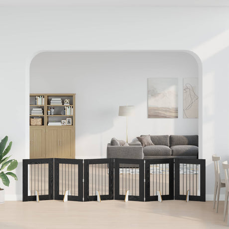 Vidaxl opvouwbaar hondenhek met standaards 6 st zwart eiken 362 cm
