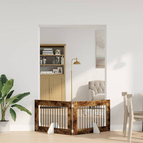 Vidaxl opvouwbaar hondenhek met standaards 2 st gerookt eiken 200,5 cm