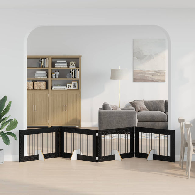 Vidaxl opvouwbaar hondenhek met standaards 4 st zwart eiken 401 cm