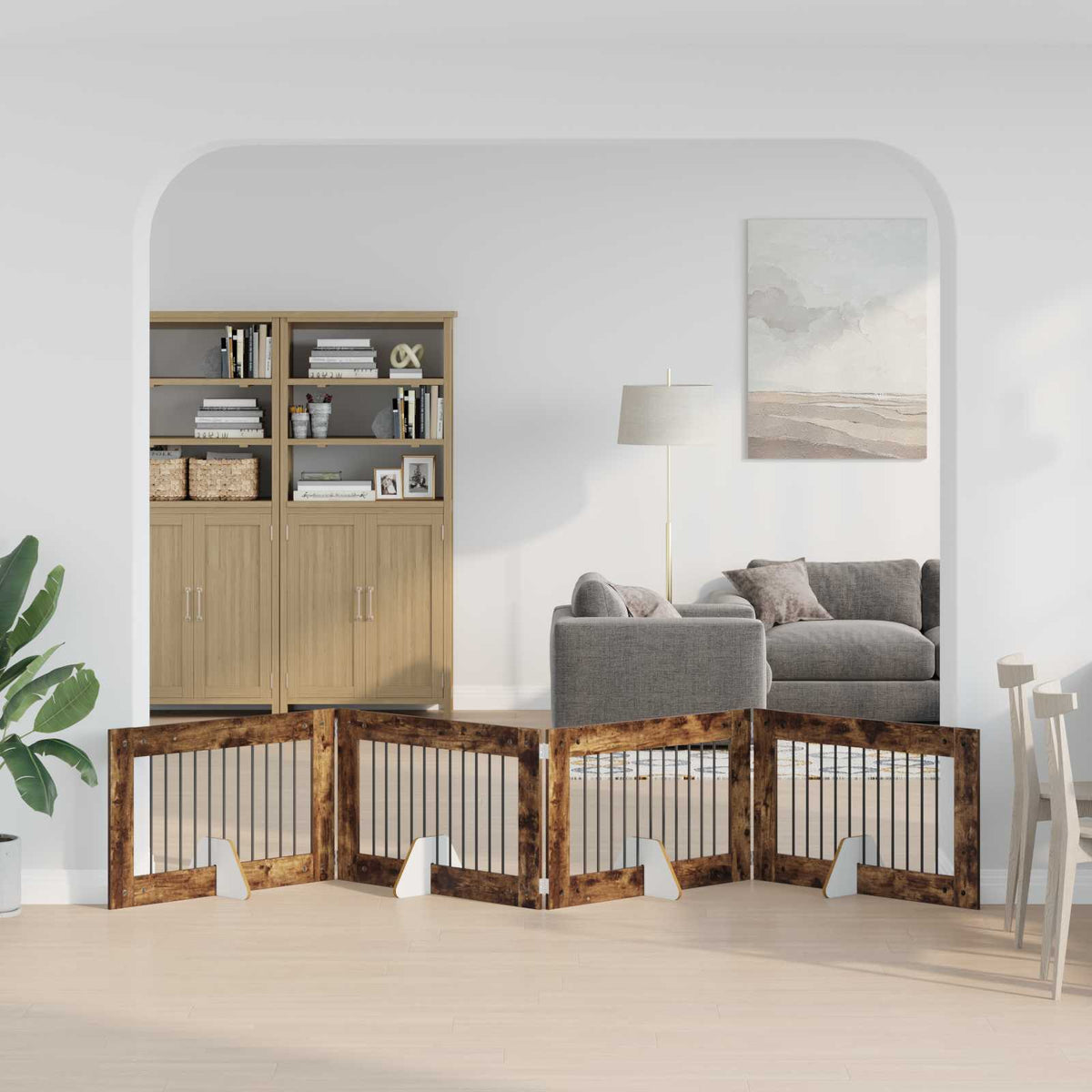 Vidaxl opvouwbaar hondenhek met standaards 4 st gerookt eiken 401 cm