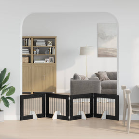 Vidaxl opvouwbaar hondenhek met standaards 4 st zwart eiken 321 cm
