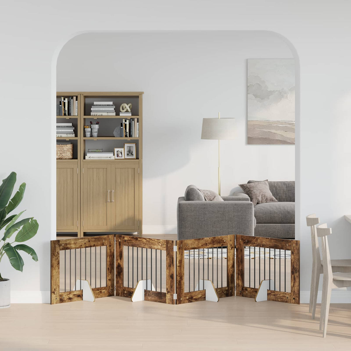 Vidaxl opvouwbaar hondenhek met standaards 4 st gerookt eiken 321 cm