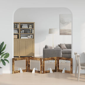 Vidaxl opvouwbaar hondenhek met standaards 4 st gerookt eiken 321 cm
