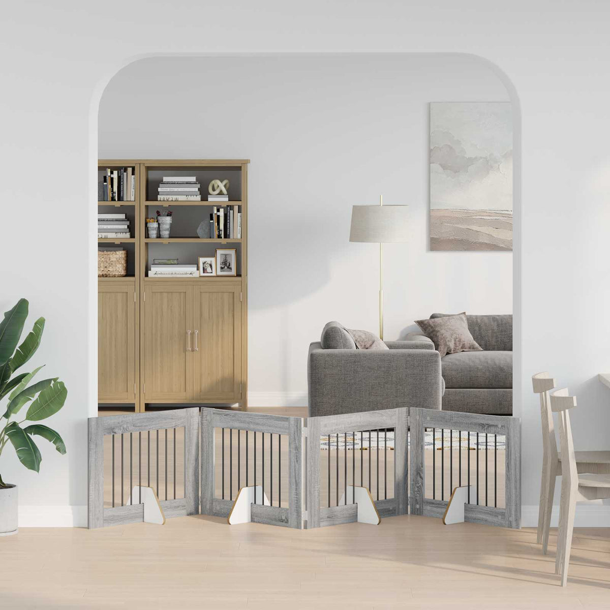 Vidaxl opvouwbaar hondenhek met standaards 4 st grijs sonoma 321 cm