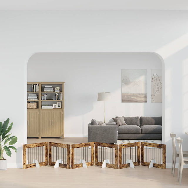 Vidaxl opvouwbaar hondenhek met standaards 6 st gerookt eiken 482 cm