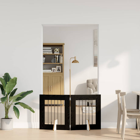 Vidaxl opvouwbaar hondenhek met standaards 2 st zwart eiken 120,5 cm