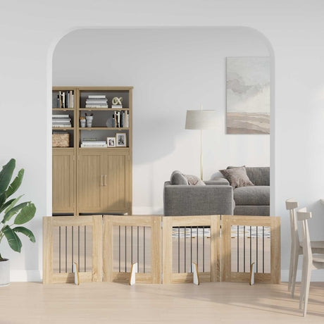 Vidaxl opvouwbaar hondenhek met standaards 4 st sonoma eiken 241 cm