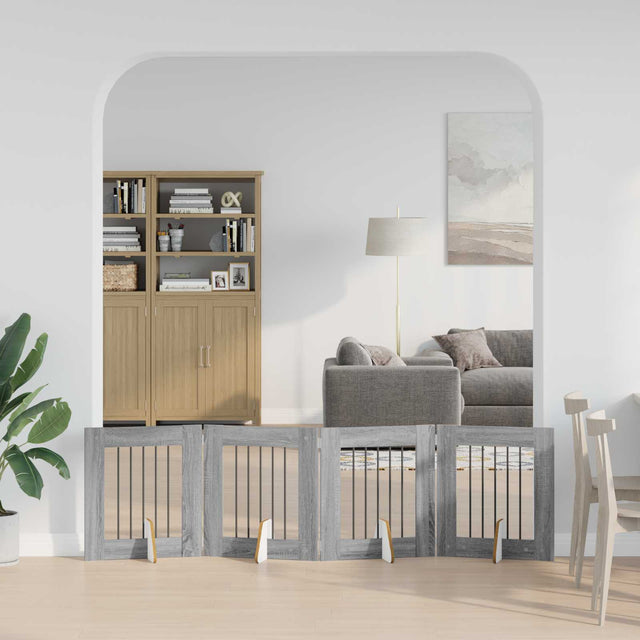 Vidaxl opvouwbaar hondenhek met standaards 4 st grijs sonoma 241 cm
