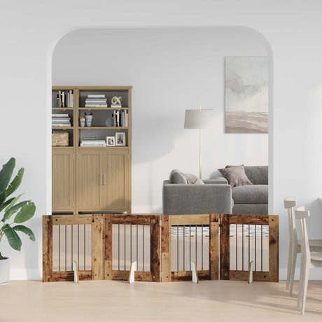 Vidaxl opvouwbaar hondenhek met standaards 4 st oud hout 241 cm