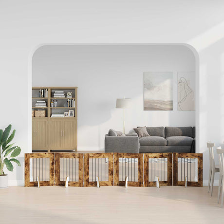 Vidaxl opvouwbaar hondenhek met standaards 6 st gerookt eiken 362 cm