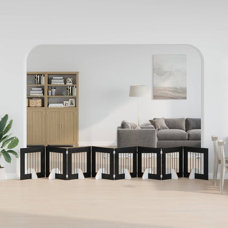 Vidaxl opvouwbaar hondenhek met standaards 8 st zwart eiken 60 cm
