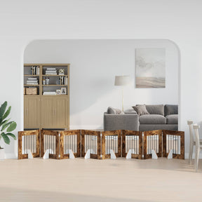 Vidaxl opvouwbaar hondenhek met standaards 8 st gerookt eiken 60 cm