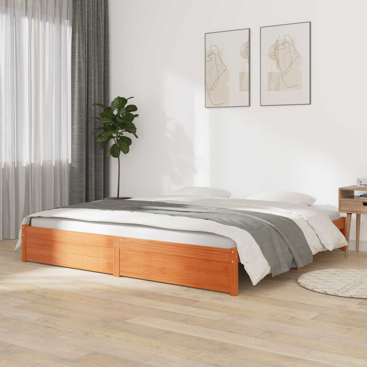 Vidaxl bedframe wasbruin 160 x 200 cm massief vurenhout