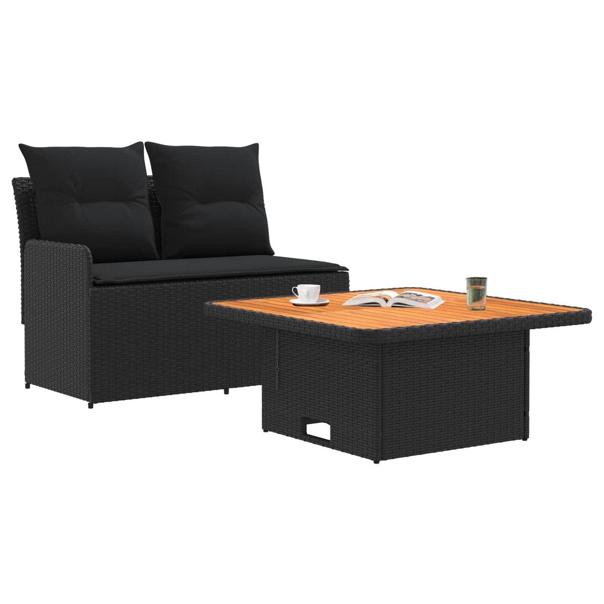 Vidaxl tuin armsteun sofa met opklaptafel 2 stuk zwart pe rattan
