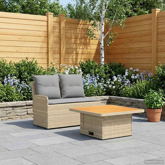 Vidaxl tuin armsteun sofa met opklaptafel 2 stuk beige en licht grijs