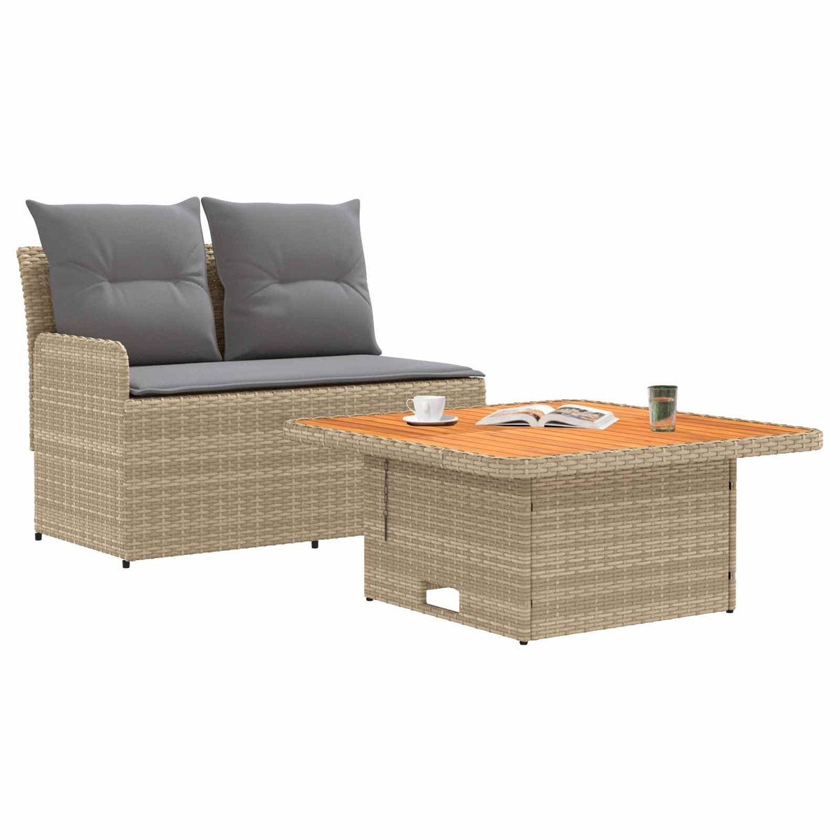 Vidaxl tuin armsteun sofa met opklaptafel 2 stuk beige en licht grijs