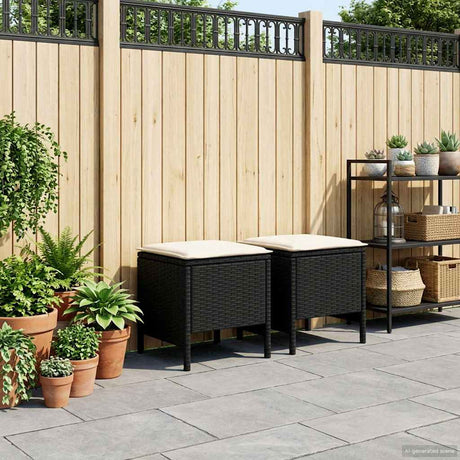 Vidaxl 2 st tuinvoetenbank pe rattan zwart en crème