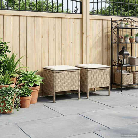 Vidaxl 2 st tuinvoetenbank pe rattan beige en crème