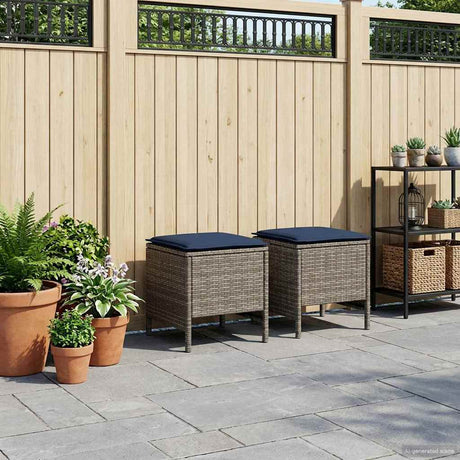 Vidaxl 2 st tuinvoetenbank pe rattan grijs en marineblauw
