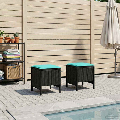 Vidaxl 2 st tuinvoetenbank pe rattan zwart en turquoise