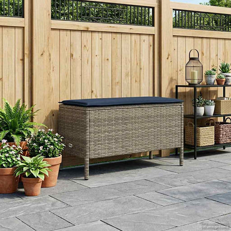Vidaxl tuinvoetenbank grijs en marineblauw 80 x 38 x 42 cm pe rattan