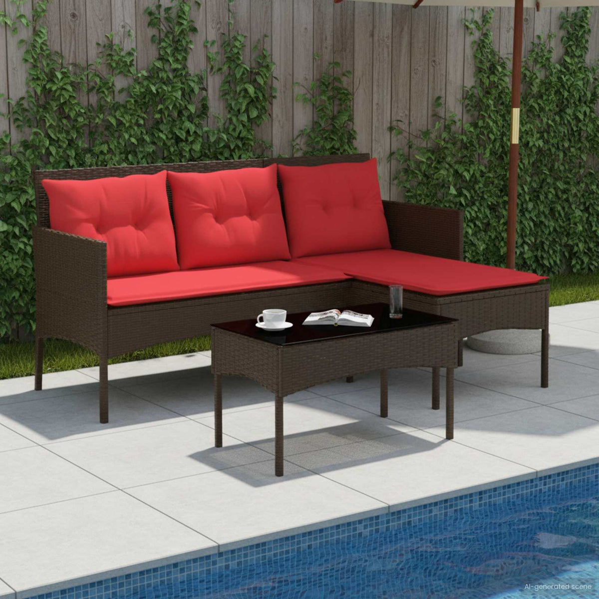 Vidaxl tuinbankenset 2 st bruin en rood poly rattan