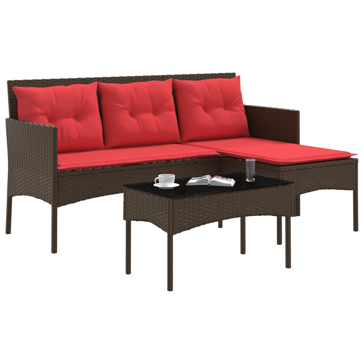 Vidaxl tuinbankenset 2 st bruin en rood poly rattan