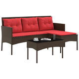 Vidaxl tuinbankenset 2 st bruin en rood poly rattan